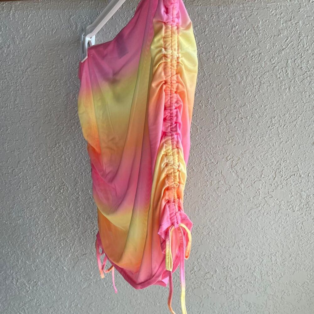 Wild Fable XS Pink & Yellow Tie-Dye Ruched Cover-Up Mini Skirt - Picture 4 of 5